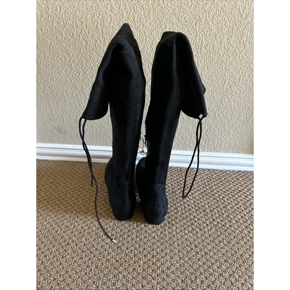 NEW‎ Enzo Angiolini Meloren Women Over Knee Boots  Black Faux Suede Size US 8.5M